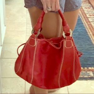 Red, soft leather hobo purse